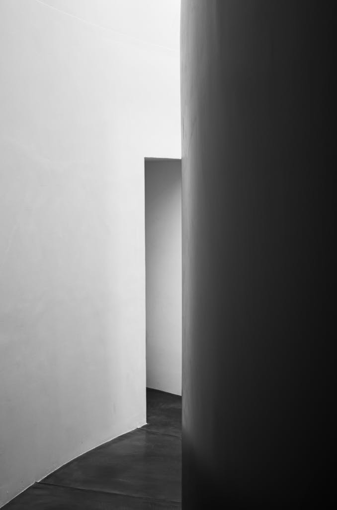 Sleek geometric lines in a minimalist black and white architectural photo.